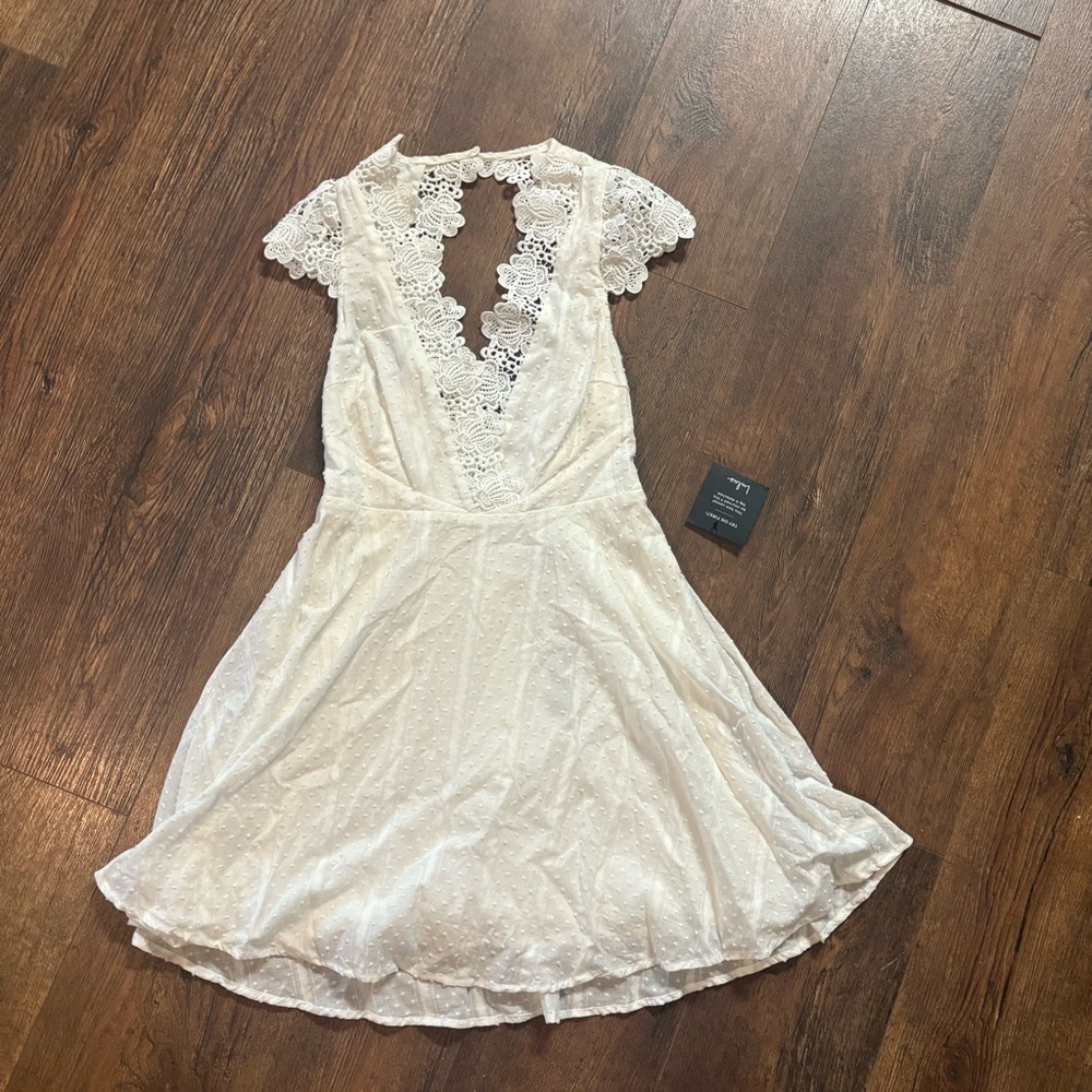 Lulu’s Believe in Dreams White Swiss Dot Lace Backless Skater Dress - Picture 2 of 7